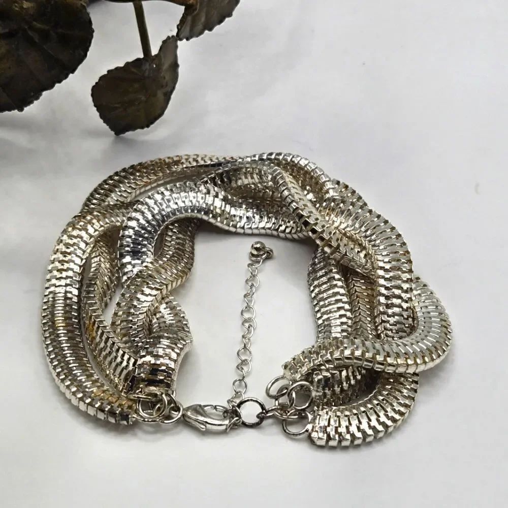 "5/$40" Silvertone 4 Strand Adjustable Snake Chain Bracelet Sz Average to Large